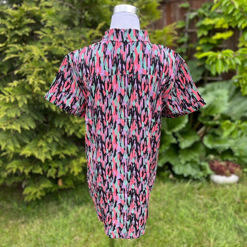 Wildfang The Empower SS Button Up Shirt Abstract Multi Color Rayon WN8600 Small - Picture 3 of 7